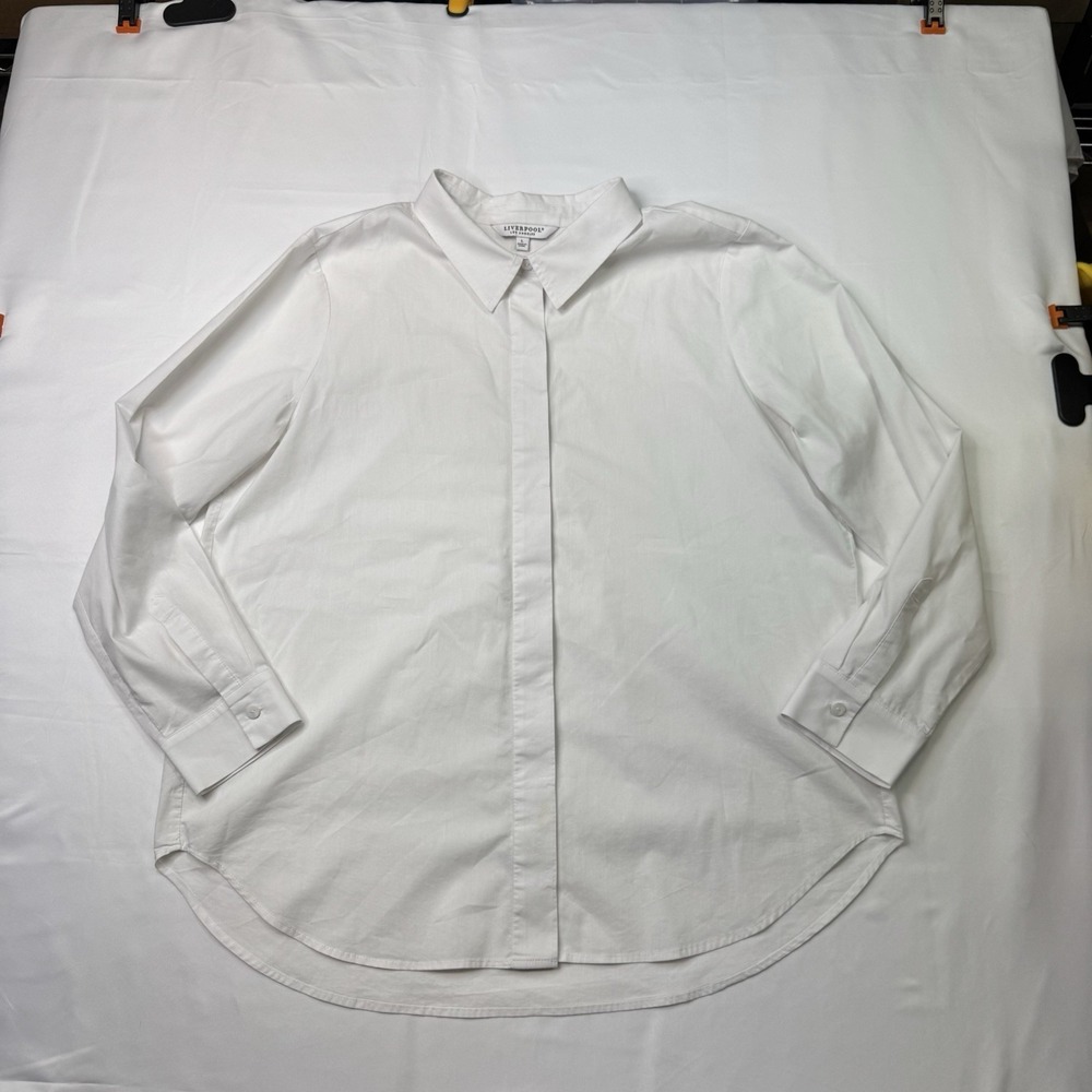 Liverpool Los Angeles Covered Buttons Long Sleeves White Shirt Adult Formal Fit